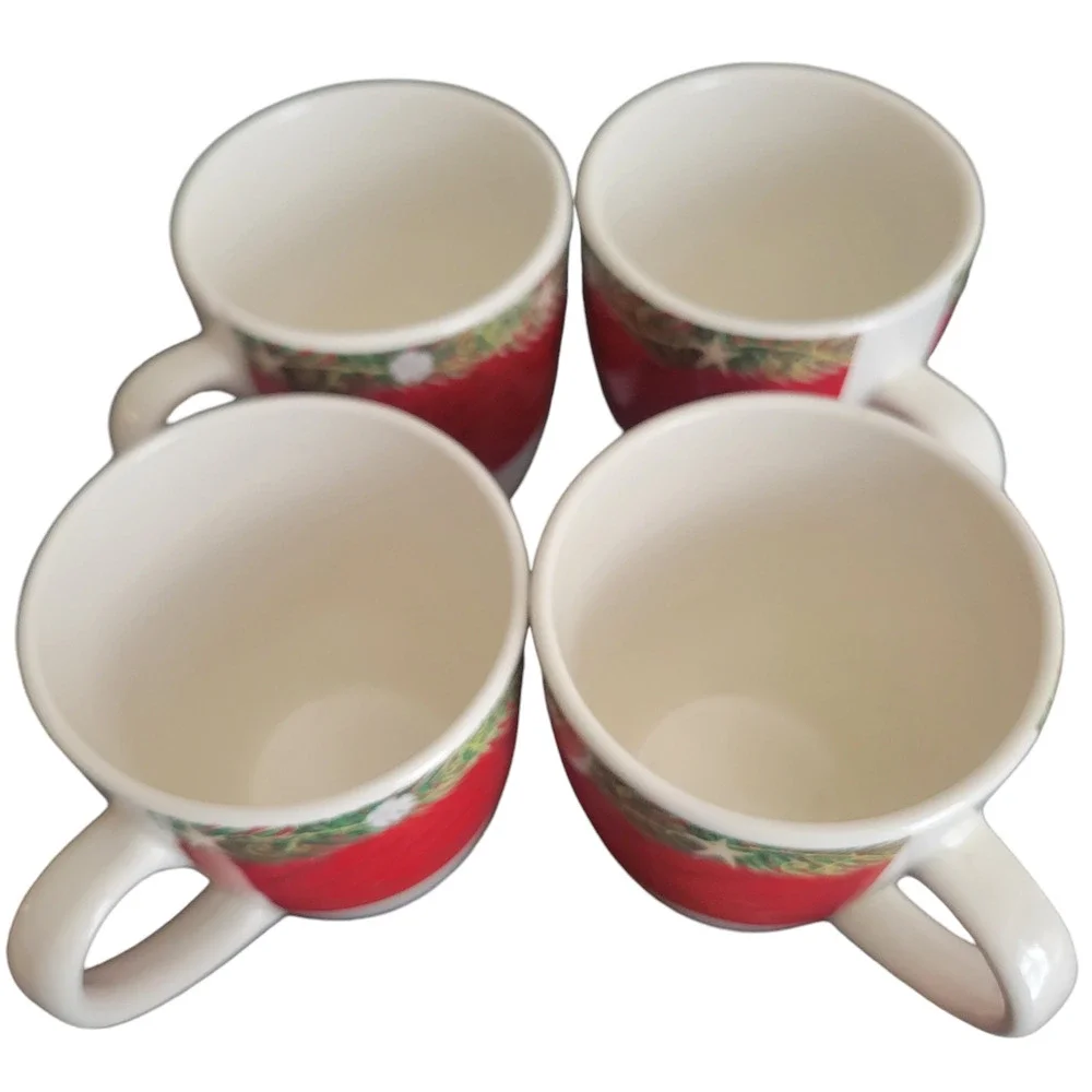 Vintage Oneida Christmas Palm Tree Cups Mugs Sand Dollars Starfish Set of 4 Rare